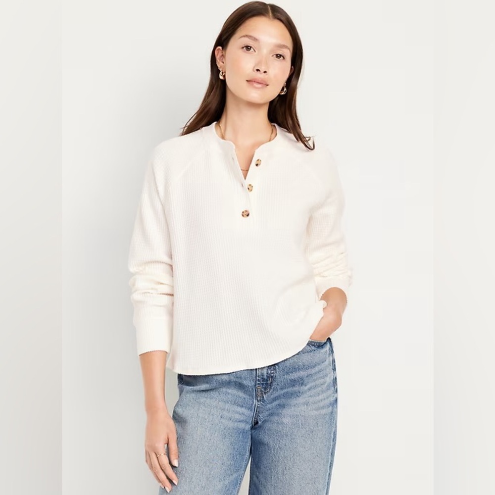 Old Navy Women’s Cozy Waffle Knit Henley Long Sleeve